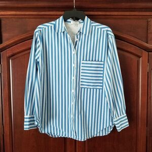 AYR The Deep End Blue and White Striped Button Down Shirt Size M